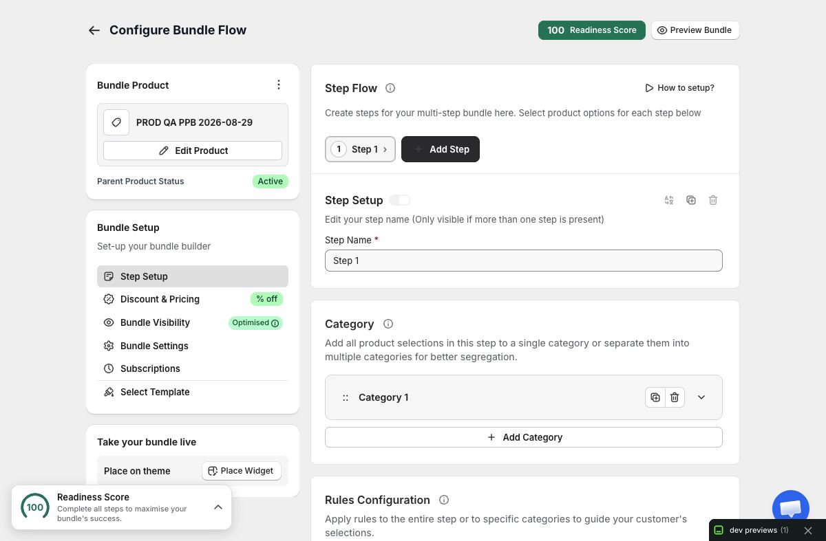 Product Page Bundle step and product configuration in Only Bundles